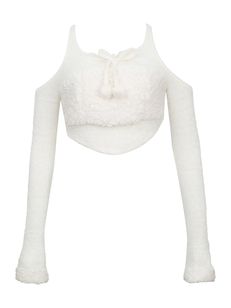 Pure White Fur Top & Fur Slit Skirt & White Bear Hat SER0066