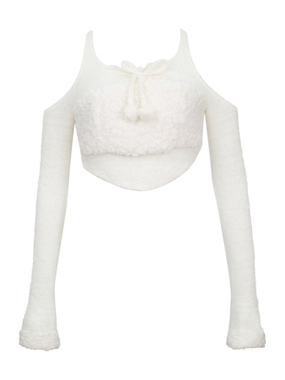 Pure White Fur Top & Fur Slit Skirt & White Bear Hat SER0066