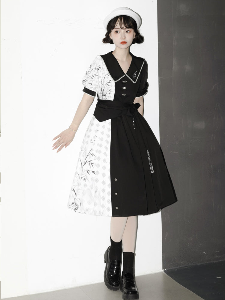 China Style Black And White Dress YOU0091