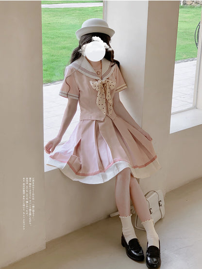 Sweet Pink School Uniform Style Two-piece Set HUT0090