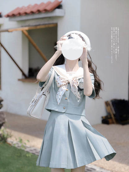 Light blue Sailor Tops & Pleated Skirt HUT0085