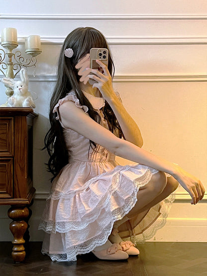 Ruffle Lace Tiered Dress With Bow-Tie LAL0248