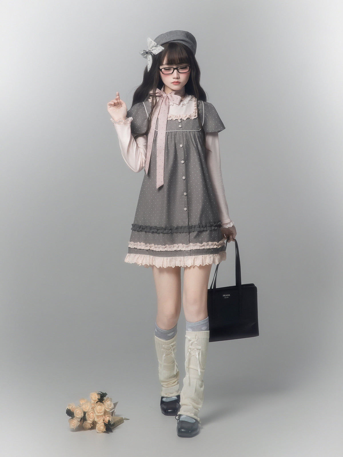 Polka Dot A-Line Pinafore Dress HUT0162
