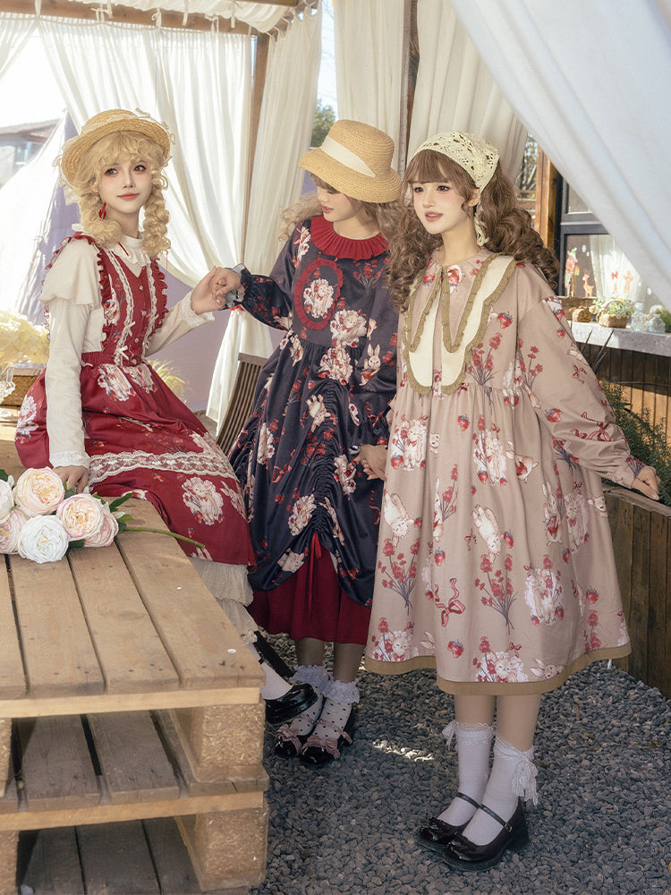 Sweet Rabbit Print Mid-Length Lolita Dress WIT0161