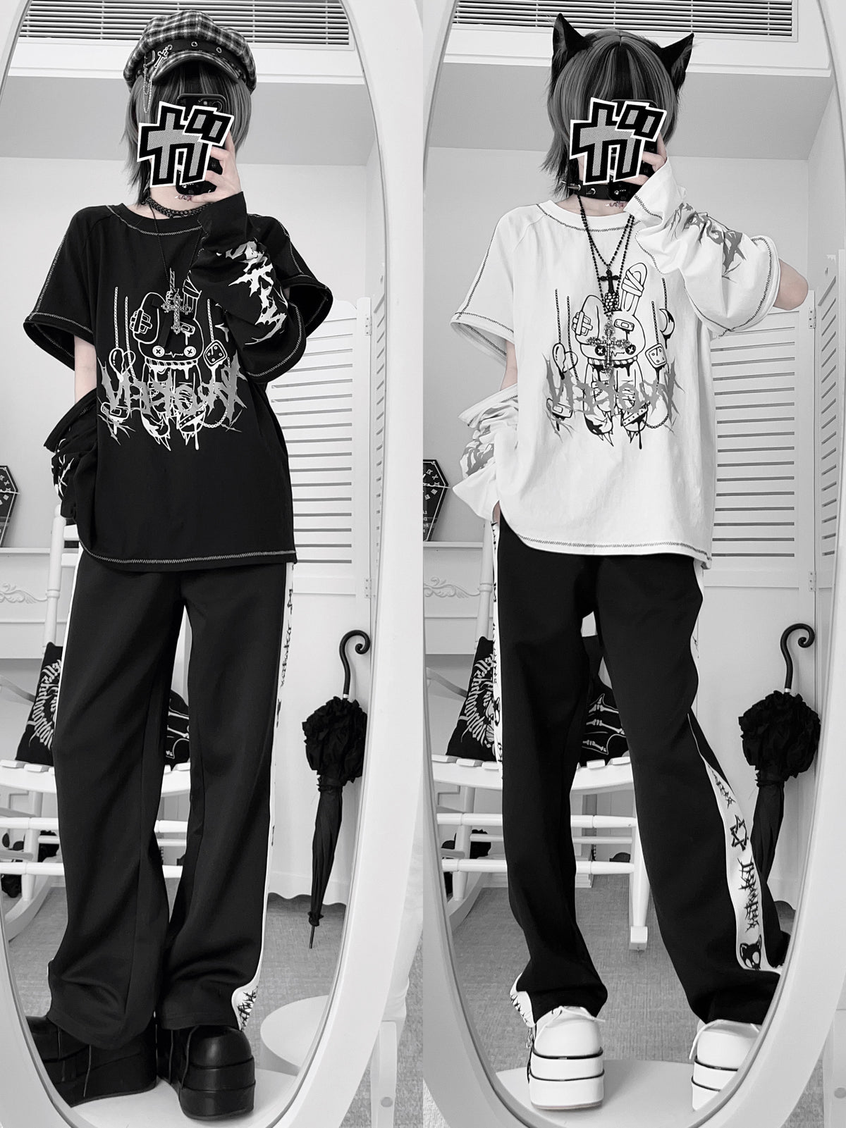 Oversized Gothic Graphic Print Drop Shoulder Tee KAN0011