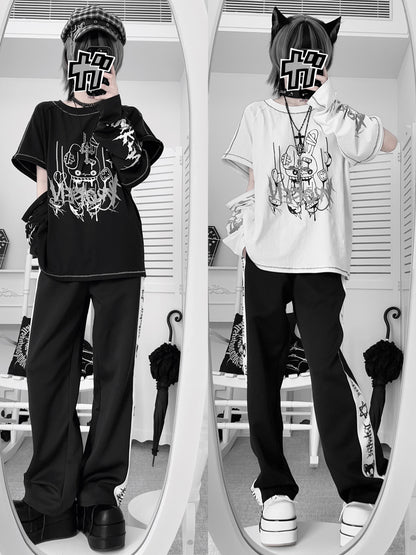 Oversized Gothic Graphic Print Drop Shoulder Tee KAN0011