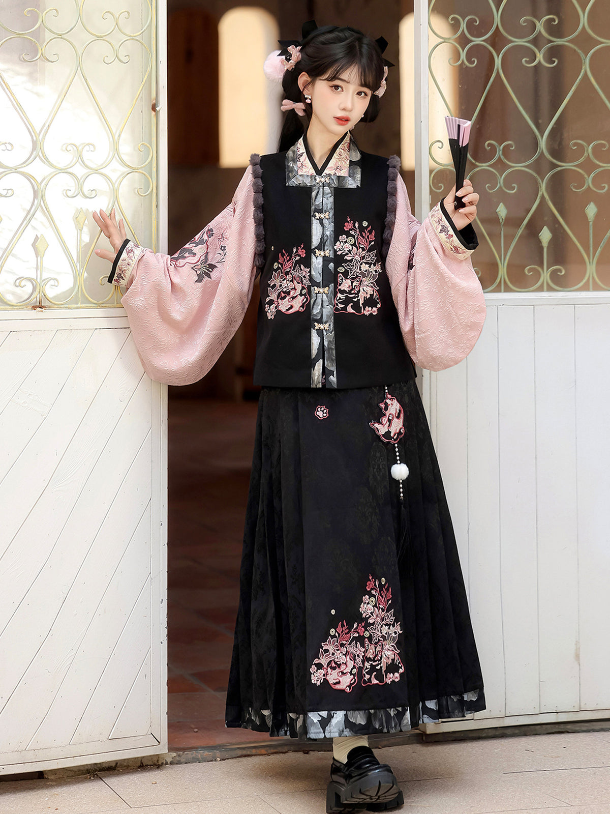 Chinese Style Floral Embroidered Skirt Set YOU0321