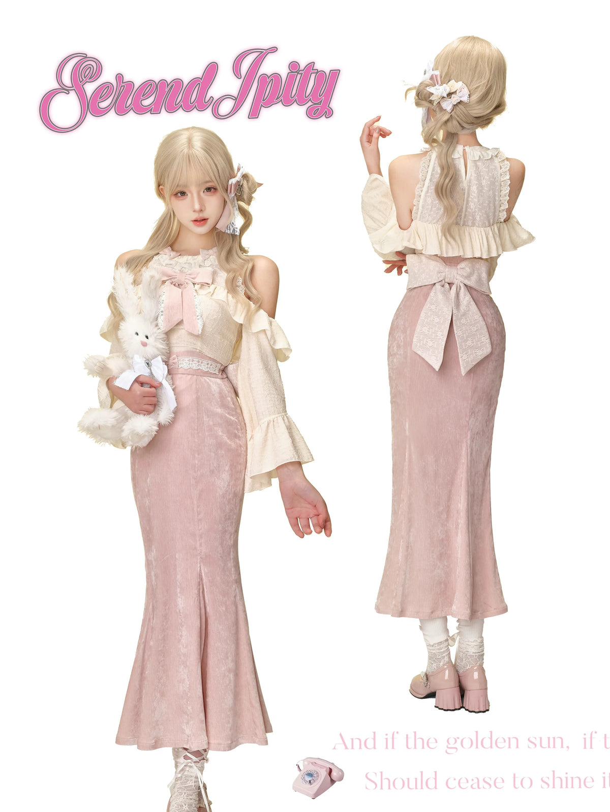 Off Shoulder Ruffle Top Velvet Mermaid Skirt Set SER0142