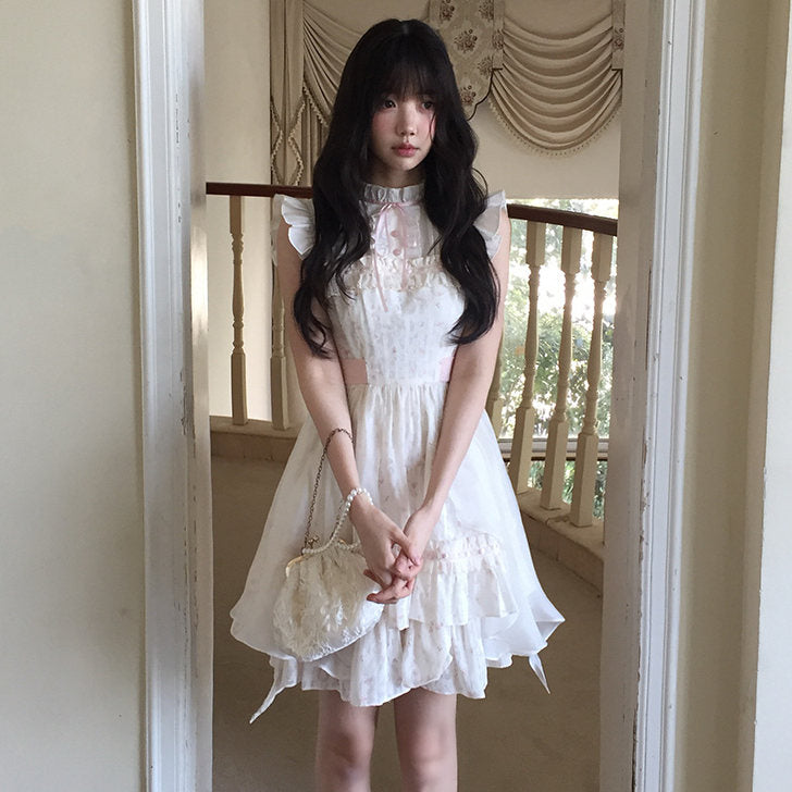 Floral Lace Ruffle Collar Tiered Dress LAL0170
