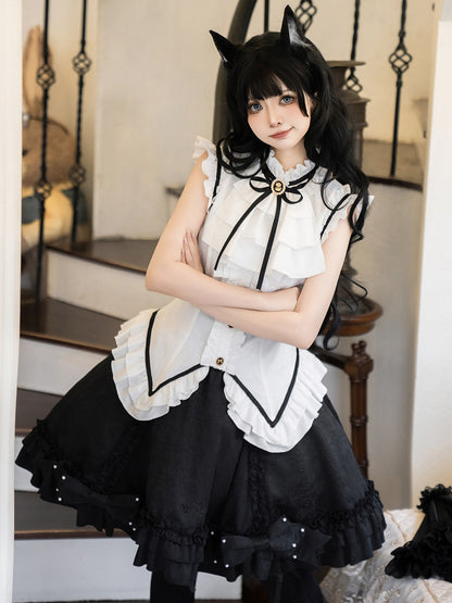Black White Ruffled Lolita Vest Skirt Set YOU0269