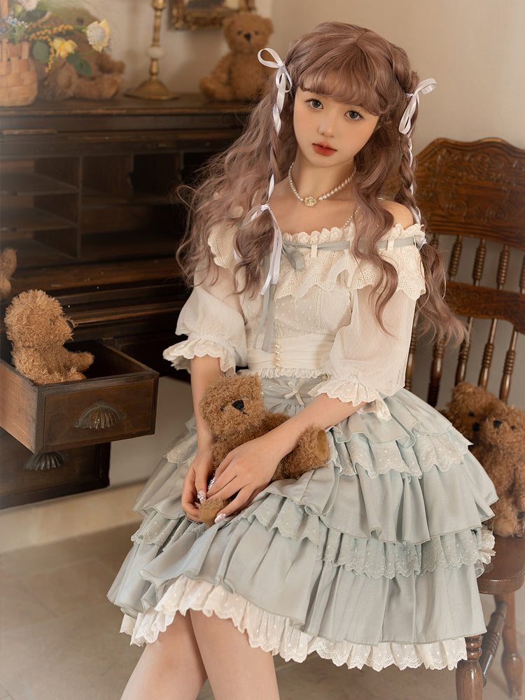 White & Light Blue Lolita Dress YOU0078