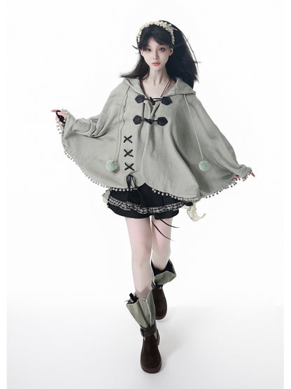 Hooded Cape Doll Collar Ribbon Jacket PIN0035