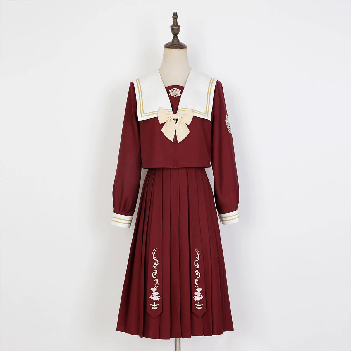 School Uniform Style Navy & Wine Red Two-Piece Set YOU0062