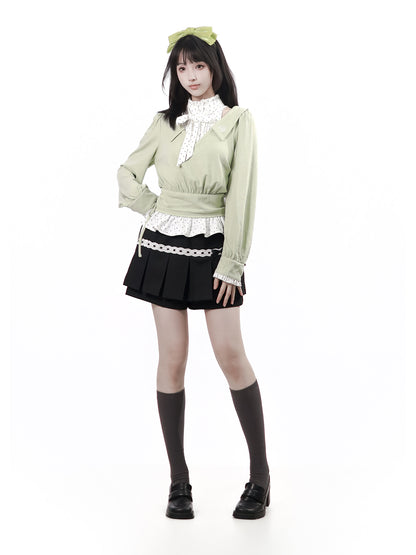 Bow-Tie Academy Knit Top With Pleated Mini Skirt PIN0056