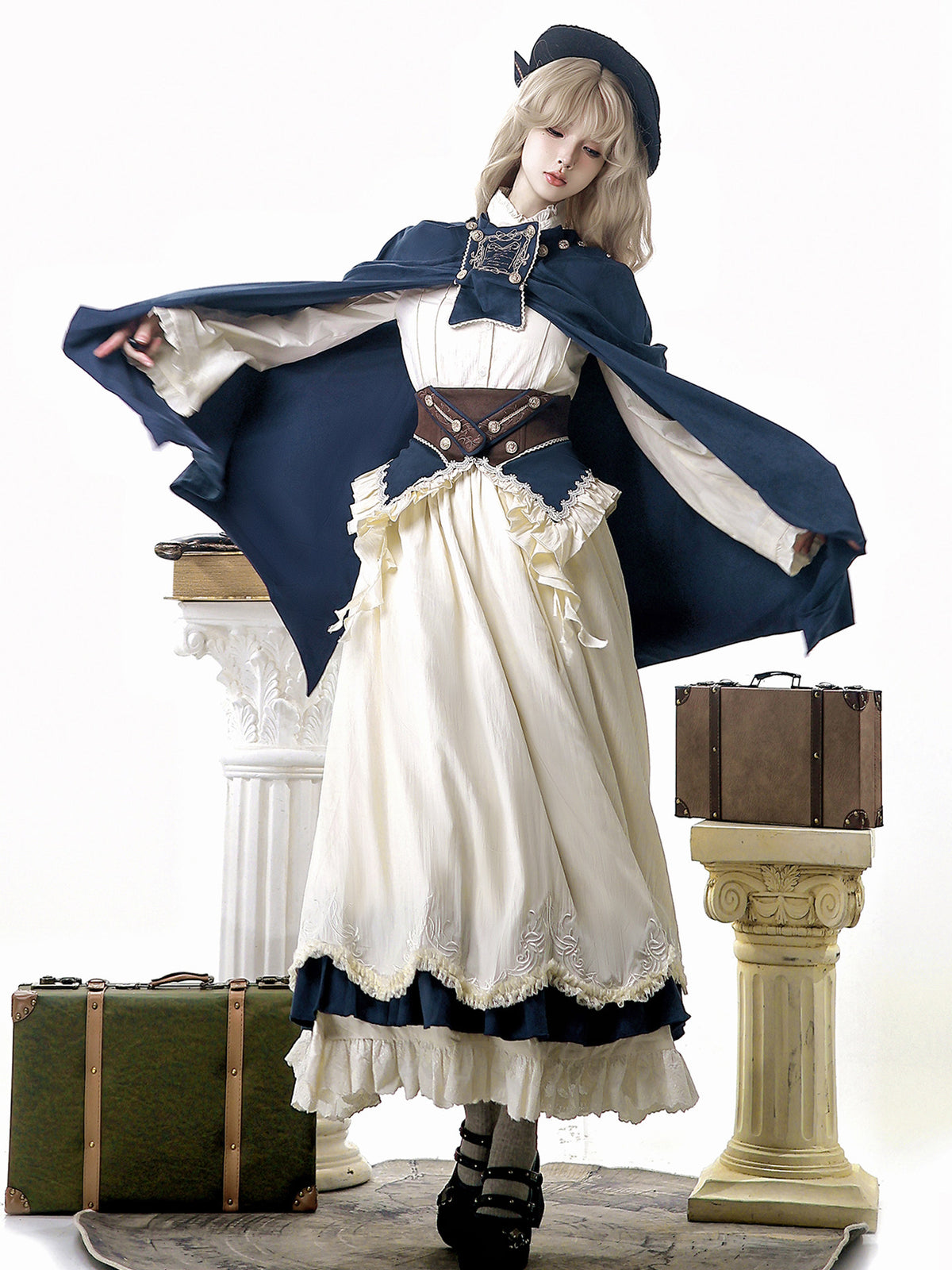 Vintage Lolita Lace Cape Dress Set YOU0318