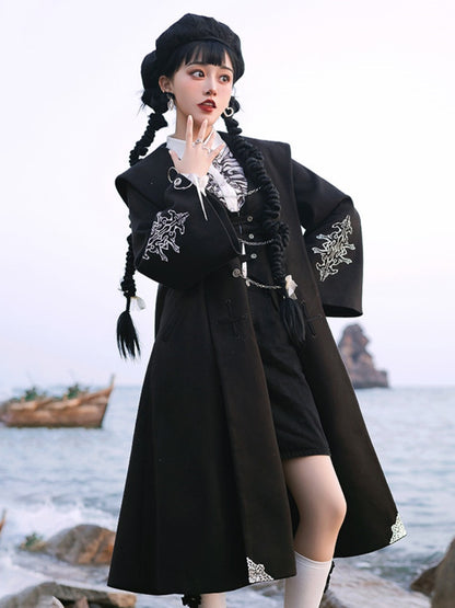 Black Long Cape Coat CHE0038