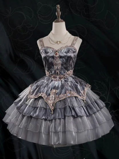 Elegant grey feather Lolita Dress  URT0001