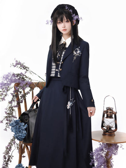 School Uniform Style Elegant Navy Four-piece Set YOU0043