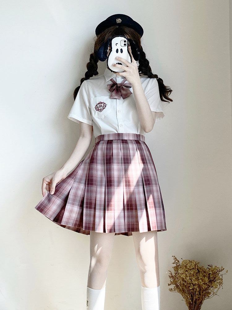 Dusty Rose Plaid Pleated Skirt TEA0042
