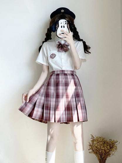 Dusty Rose Plaid Pleated Skirt TEA0042
