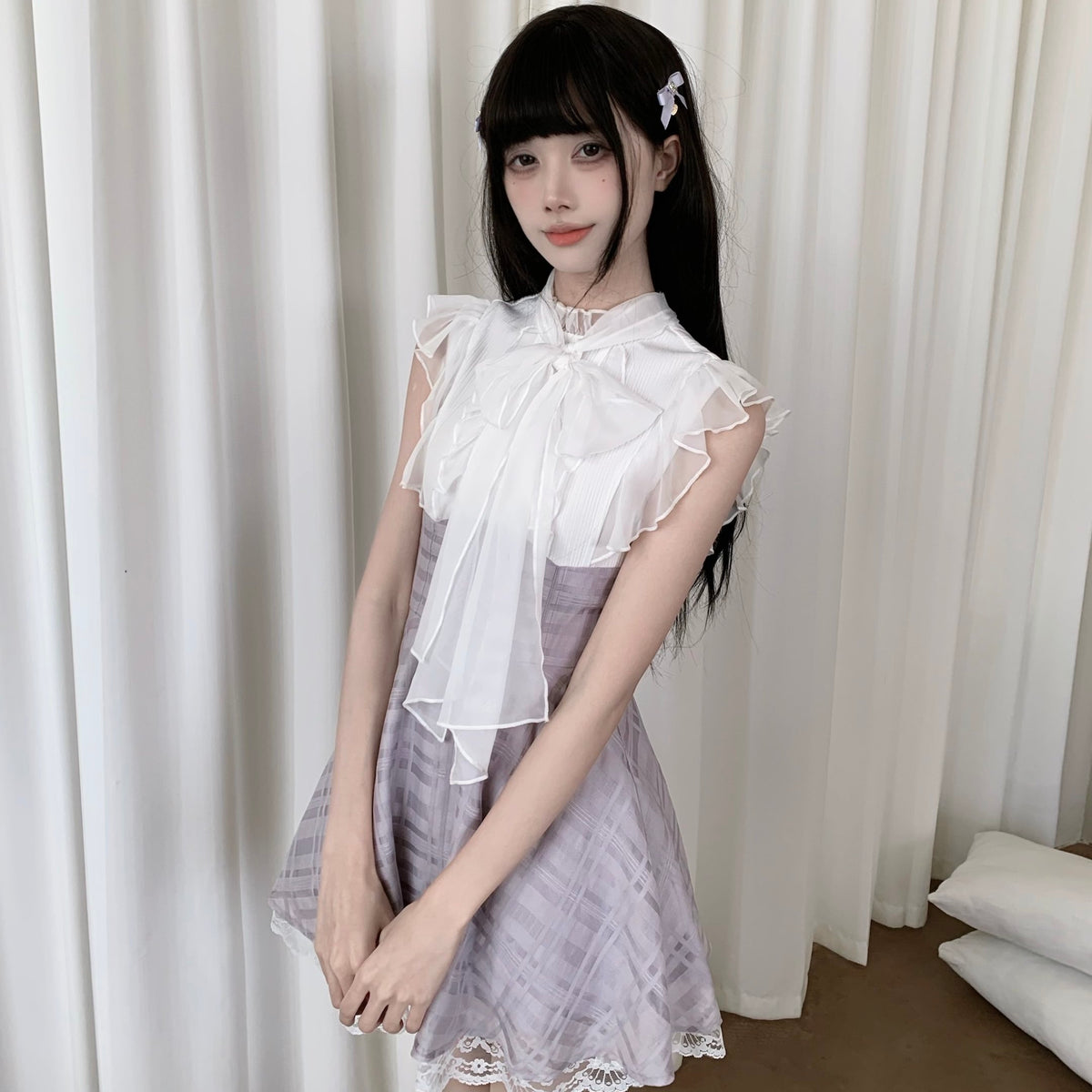 Lavender Plaid High Waist Dress LAL0176