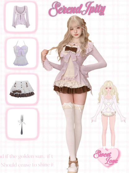 Sweet Bow Knit Cardigan Cake Skirt Set SER0141