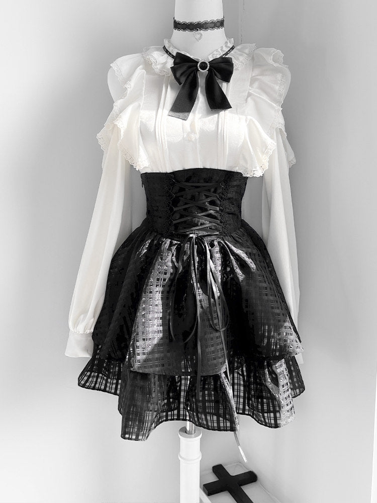 Ribbon Bow Blouse With Corset Tiered Skirt LAL0155
