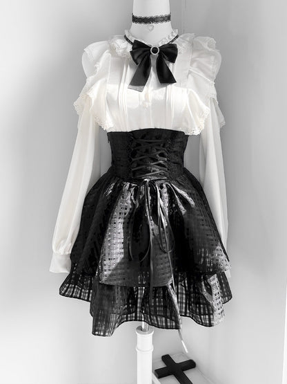 Ribbon Bow Blouse With Corset Tiered Skirt LAL0155