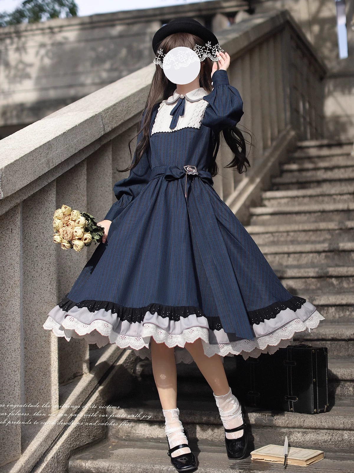 French Retro Navy Girly Dress HUT0126