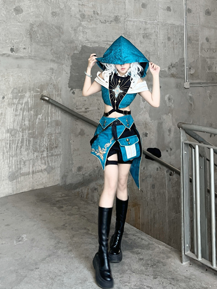 Gothic Punk Hooded Battle Suit Three-Piece Set YOU0304