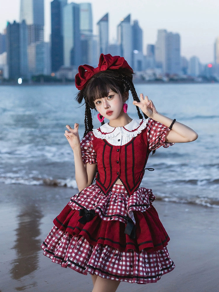 Accordion Pleats Lolita Red Dress WIT0038