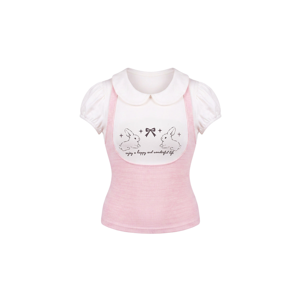 Bunny Print Collar Blouse With Apron Shorts SER0153