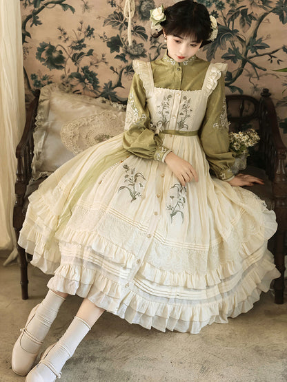 Chinese Style Floral Embroidered Long Sleeve Dress Set YOU0253