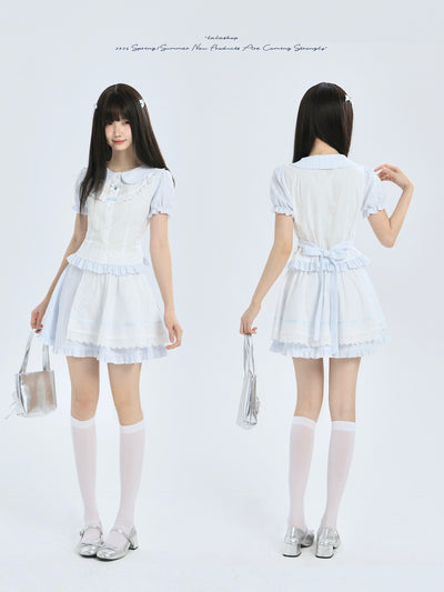Striped Peter Pan Collar Blouse And Skirt Set LAL0210