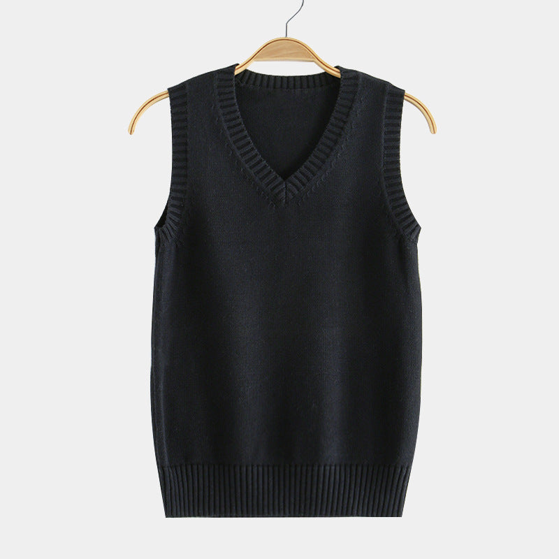 Knitting Factory 卸売の21色JKユニフォーム無地ベスト、日本のVネックプルオーバー秋冬セーターベストニットウェア