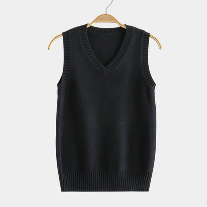 Knitting Factory 卸売の21色JKユニフォーム無地ベスト、日本のVネックプルオーバー秋冬セーターベストニットウェア