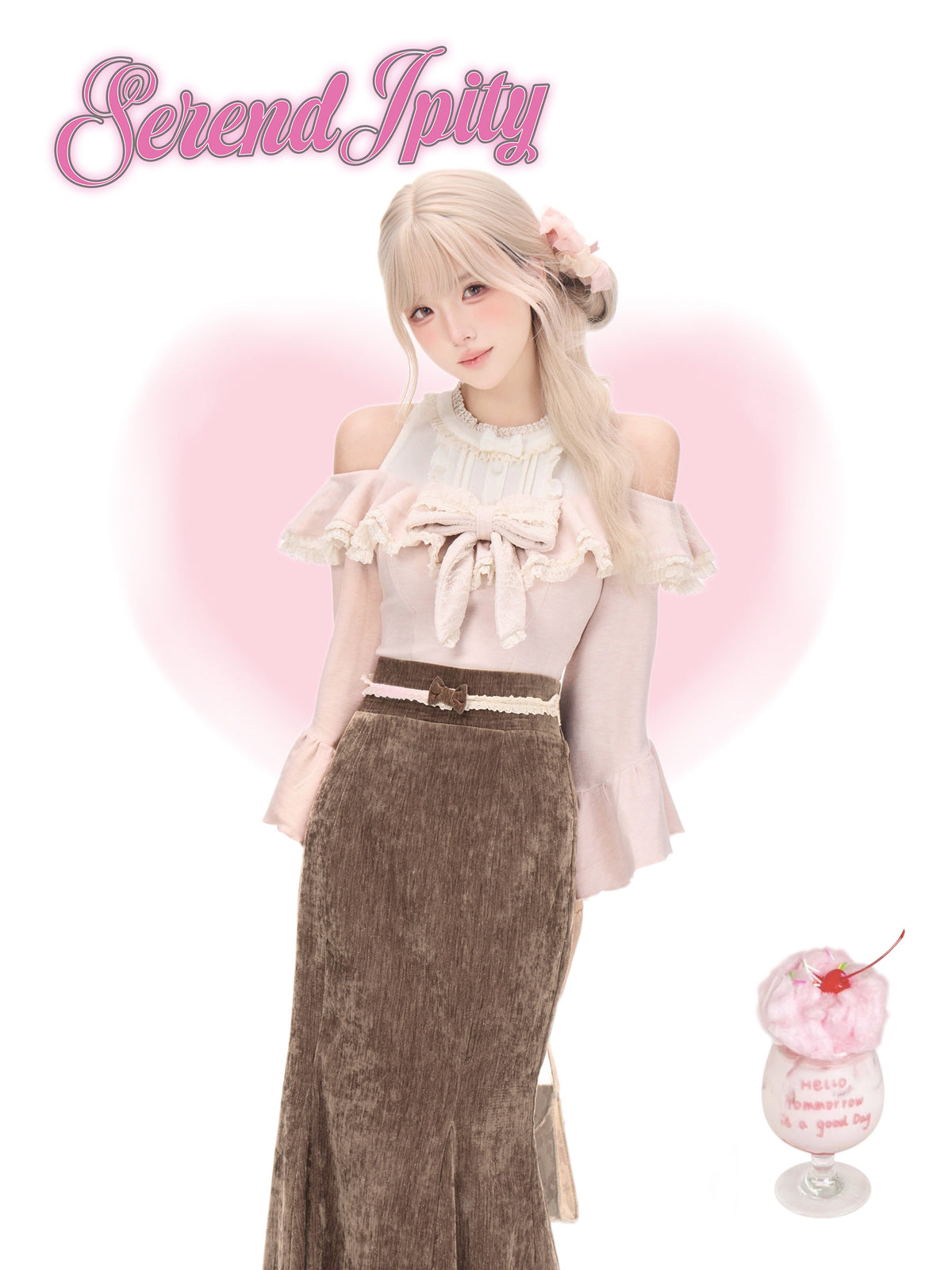 Off Shoulder Ruffle Blouse Corduroy Maxi Skirt SER0162