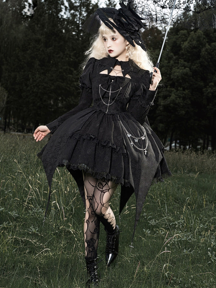 Dark Style High Waist Lolita Black Dress YOU0009