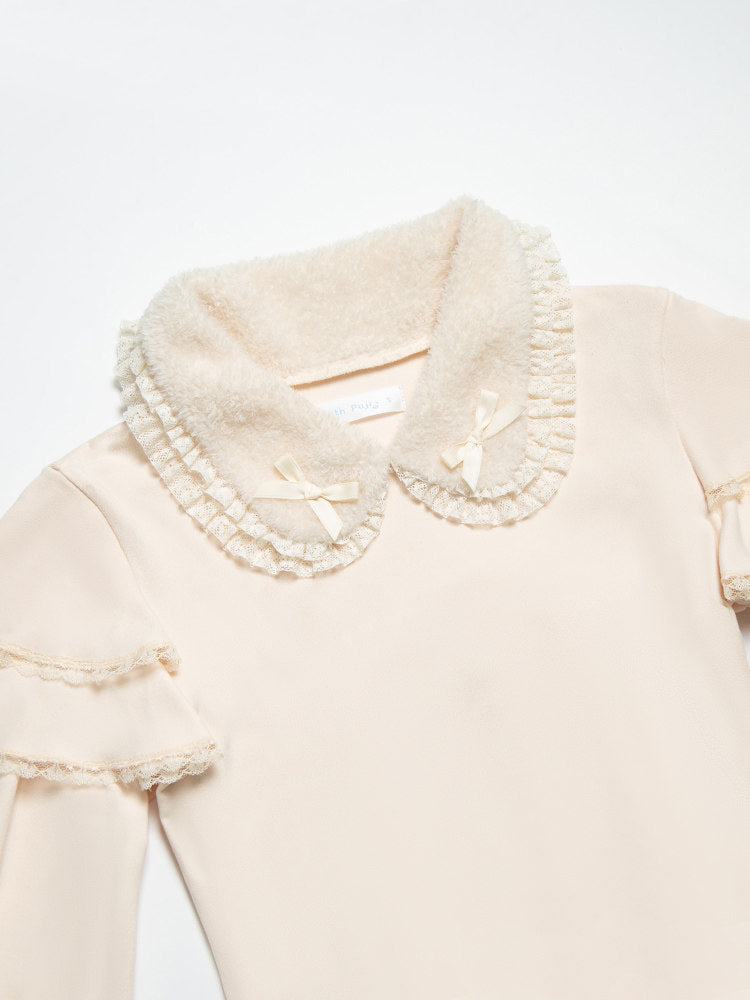 Lace Collar Bow Knit Blouse WIT0297