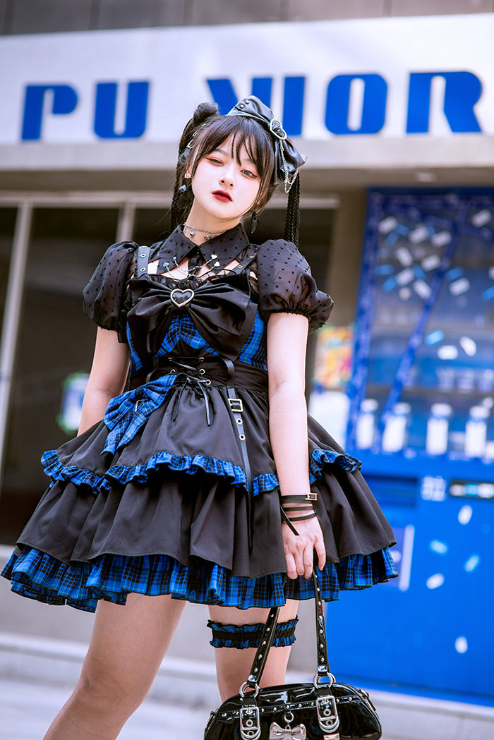 【12月5日予約締切】Lolita Dark Klein Blue Checkered Dress ALI0006