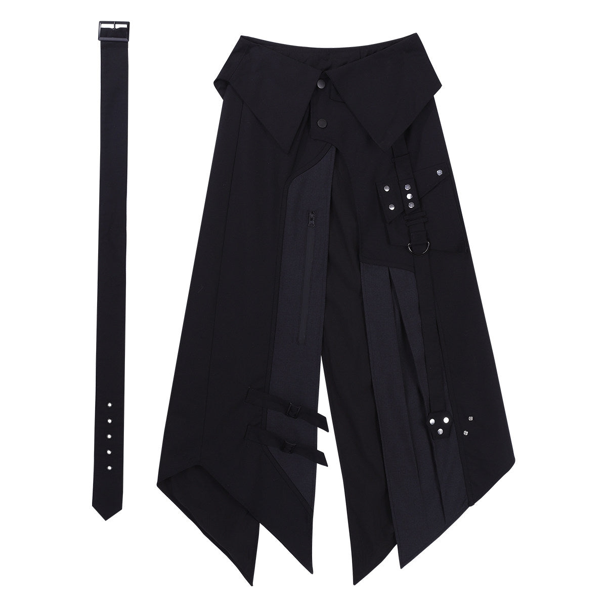 Black Gothic Asymmetric Apron Pants Set YOU0291