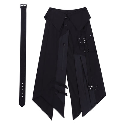 Black Gothic Asymmetric Apron Pants Set YOU0291