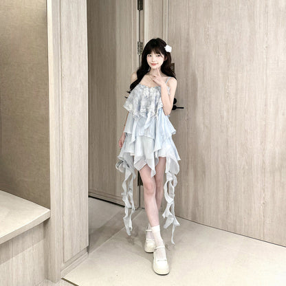 Asymmetric Ruffle Strap Mini Dress BEL0035