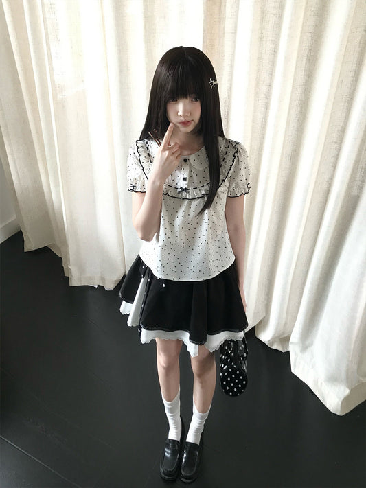 Polka Dot Doll Collar Ruffle Blouse LAL0179