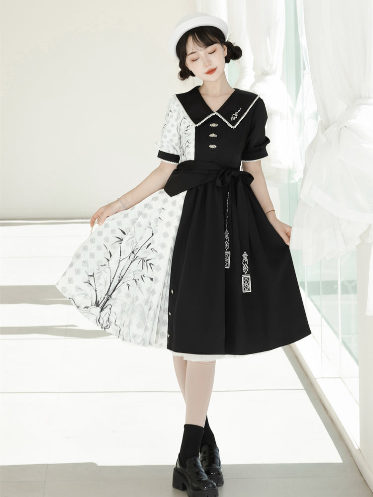 China Style Black And White Dress YOU0091