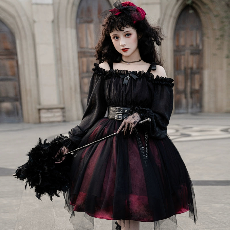 Goth Girl Killer Dark Style High Waist Mesh Daily Dress YOU0144