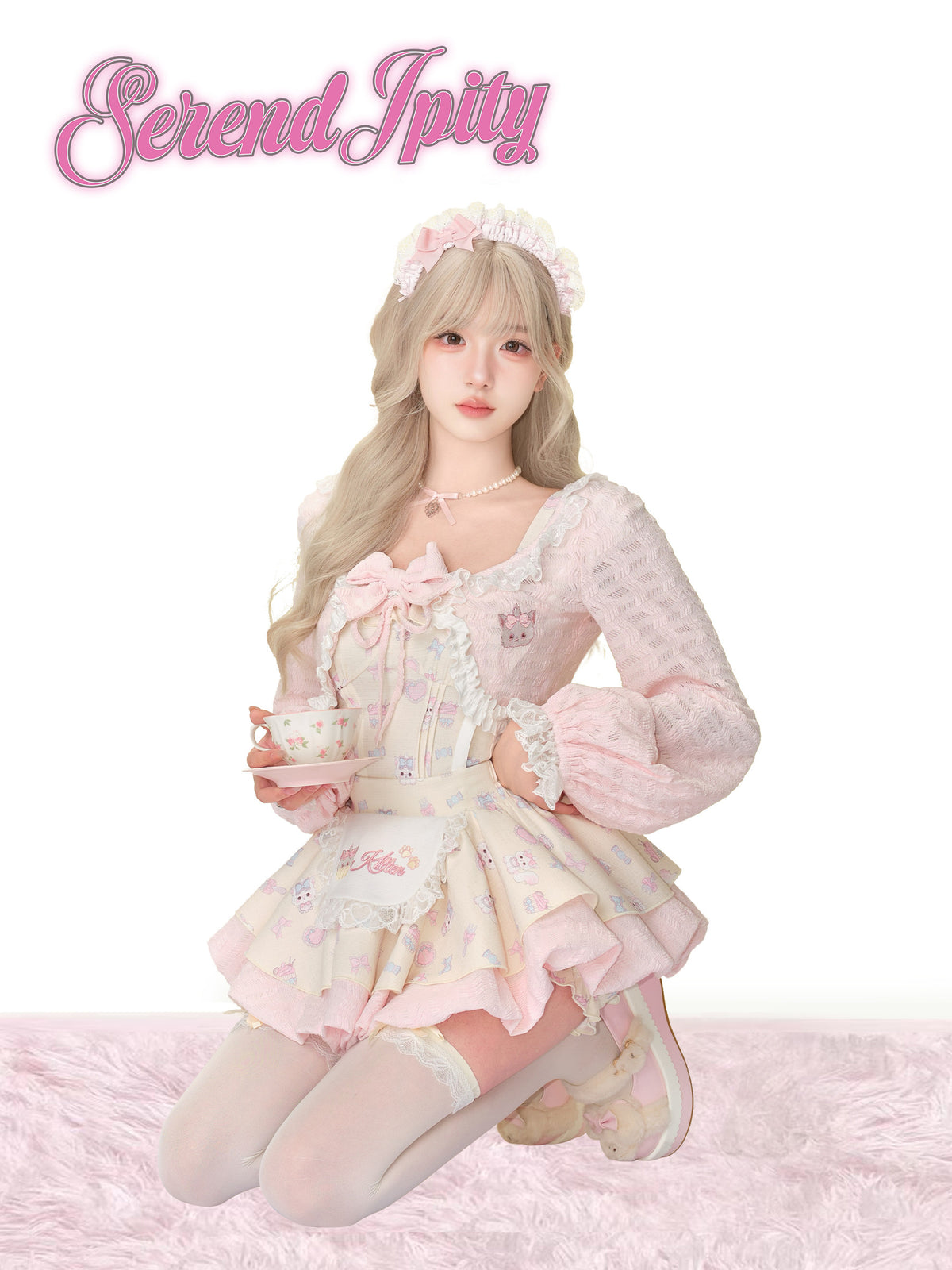 Kitten Embroidered Ruffle Suspender Top SER0166