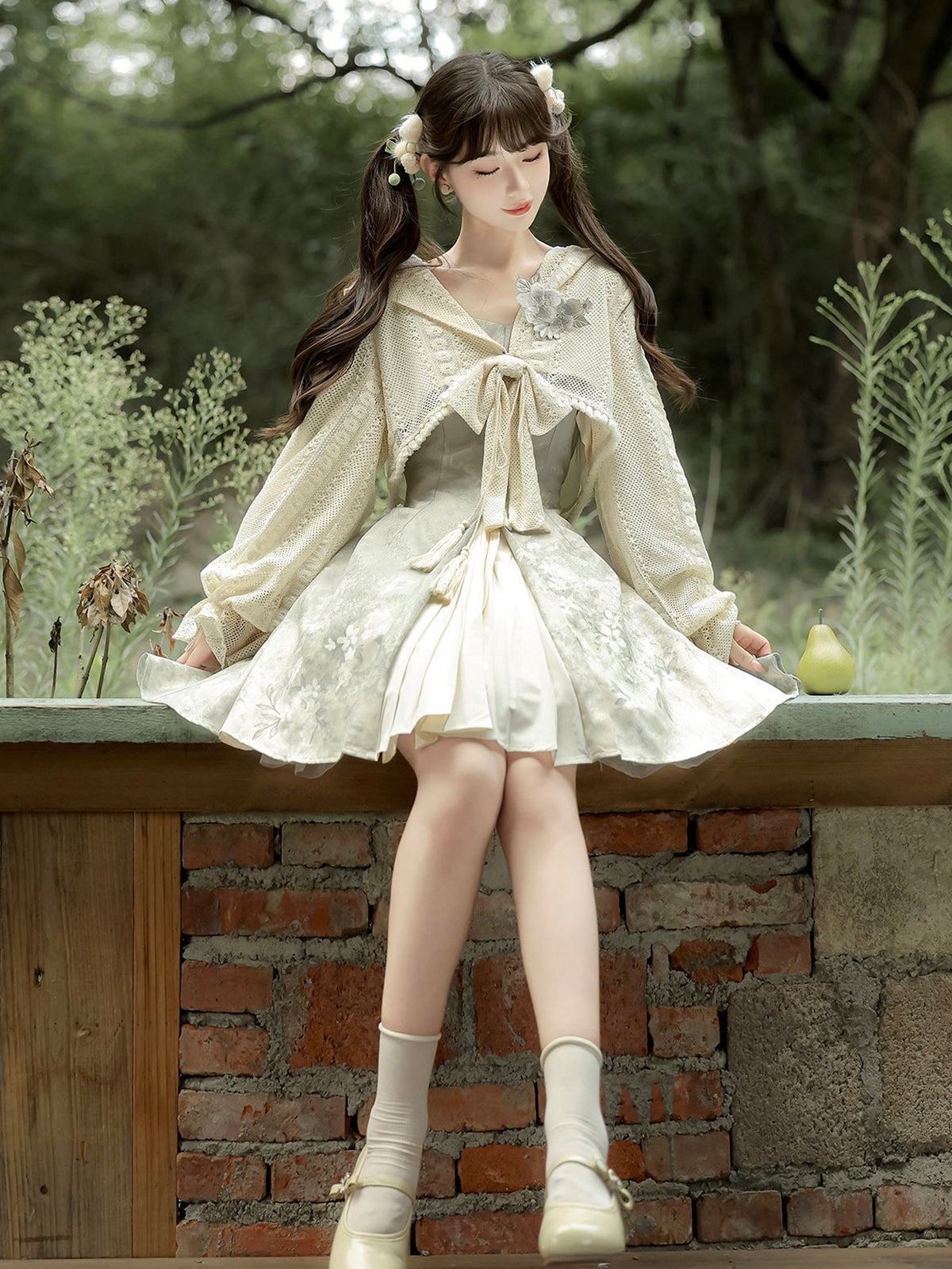 Chinese Style Hooded Top And Floral Dress Set YOU0313