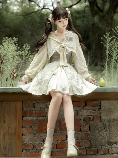 Chinese Style Hooded Top And Floral Dress Set YOU0313