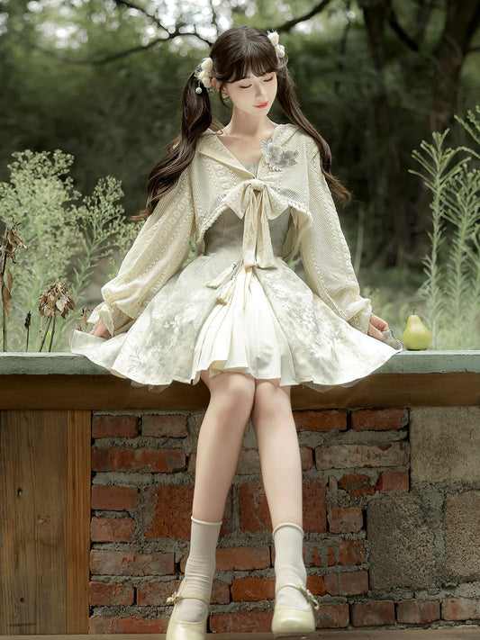 Chinese Style Hooded Top And Floral Dress Set YOU0313